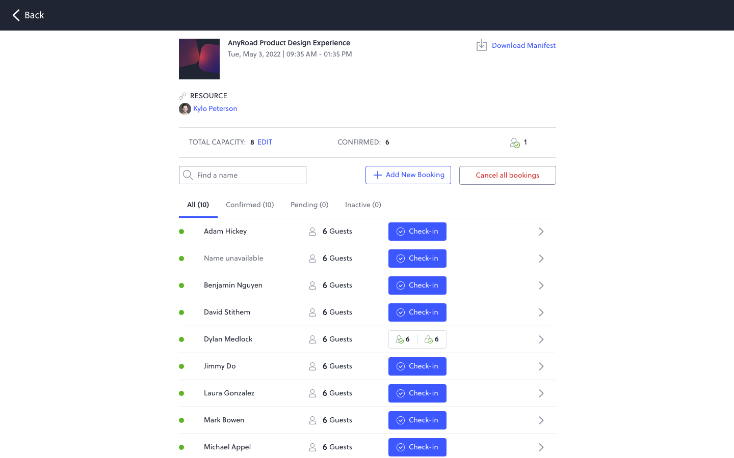 AnyRoad — group booking calendar view
