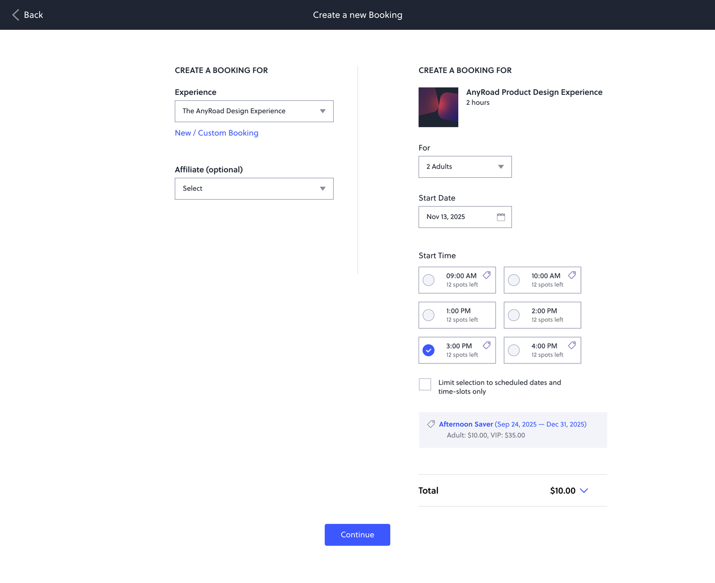 AnyRoad — create new booking with pricing rule