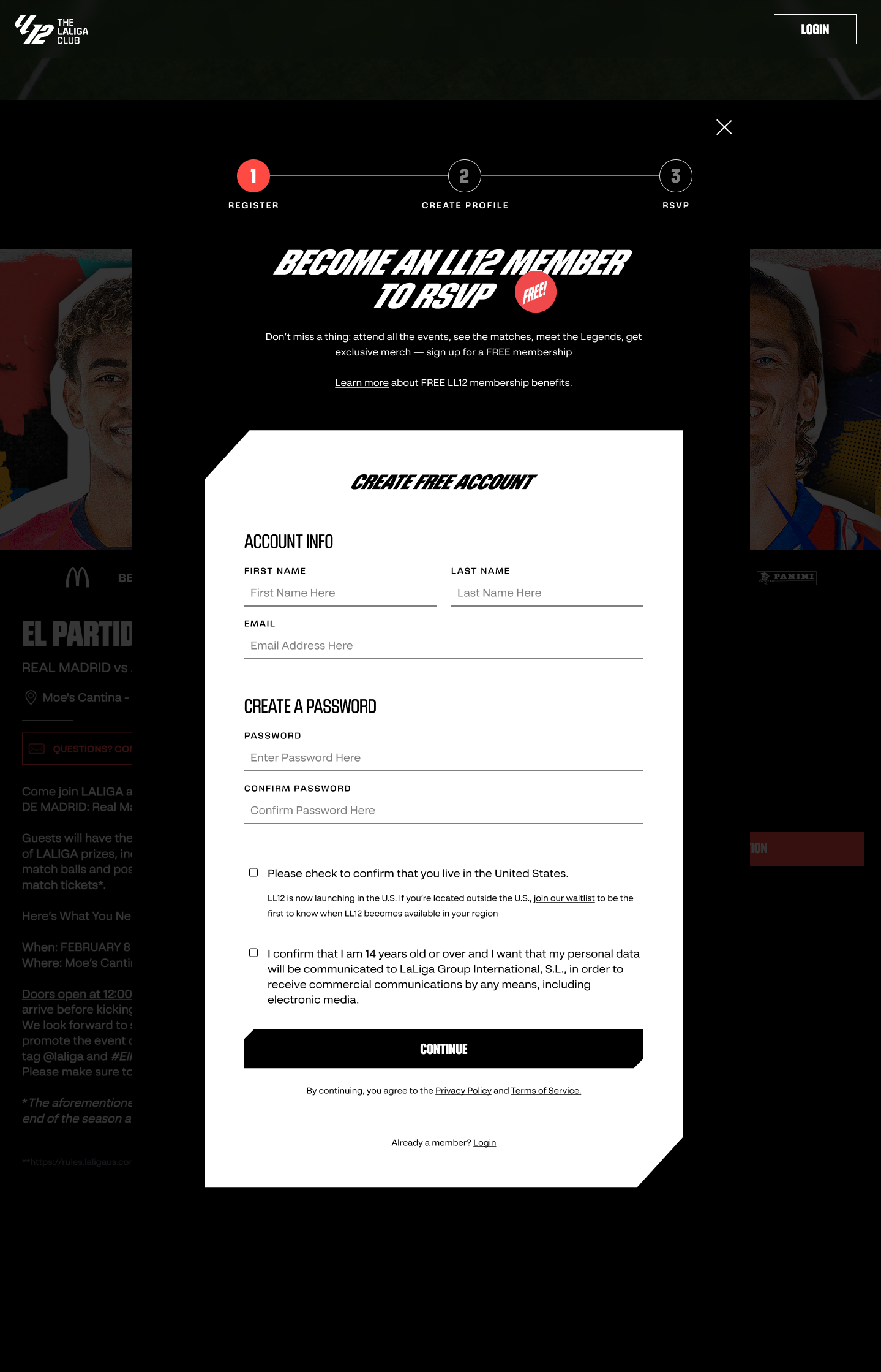LL12 registration step 1: account creation